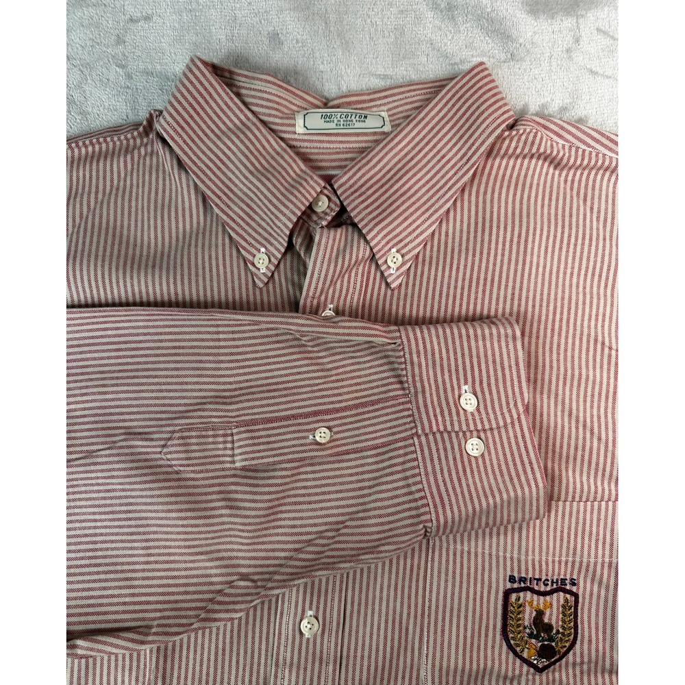 Vintage‎ Britches Oxford Button Down Shirt Mens XL Red Stripe Crest Logo Preppy